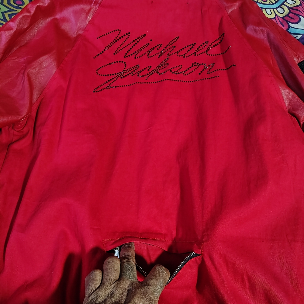 DIAMOND + MICHAEL JACKSON COLLAB -Genuine Red Leather Jacket ( NWOT😲🔥🔥) - Picture 8 of 14